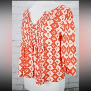 Anthropologie Vanessa Virginia Blouse Orange Geo Boho Peasant Shirt Size 0P XS